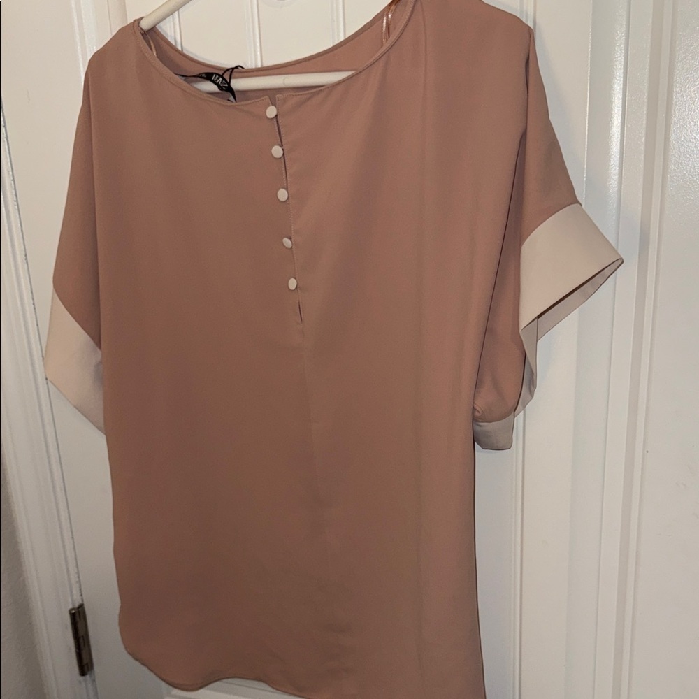 NWT Zara Blush & Cream Colorblock Oversized Blouse - Picture 7 of 11